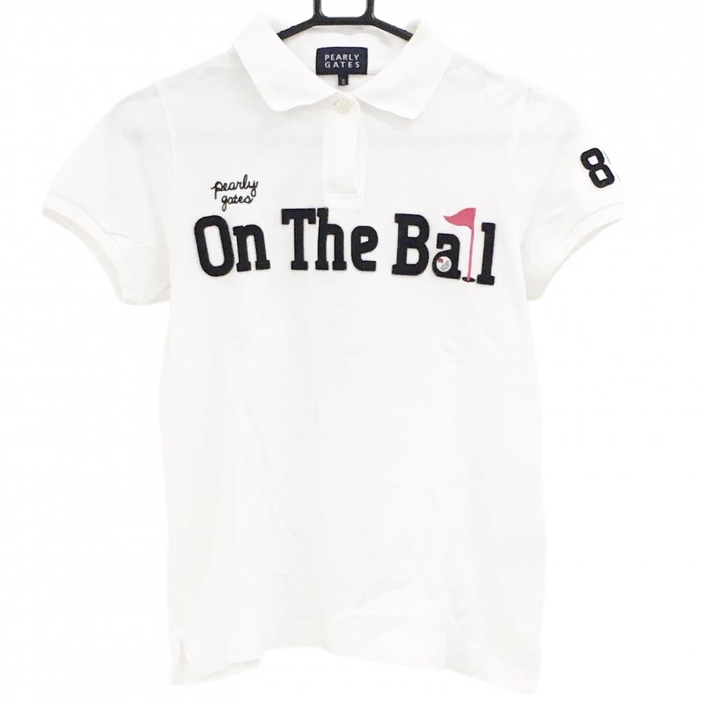 パーリーゲイツ 半袖ポロシャツ 白×黒 袖ロゴ ニコちゃん スマイル  レディース 0(S) ゴルフウェア PEARLY GATES