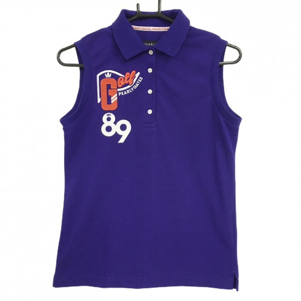【超美品】パーリーゲイツ 半袖ポロシャツ パープル×オレンジ ロゴ刺しゅう 襟裏ライン  レディース 1(M) ゴルフウェア PEARLY GATES