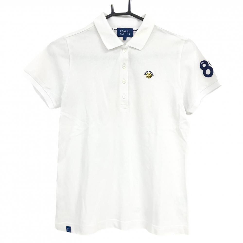 パーリーゲイツ 半袖ポロシャツ 白×ネイビー 背面ロゴプリント レディース 1(M) ゴルフウェア PEARLY GATES