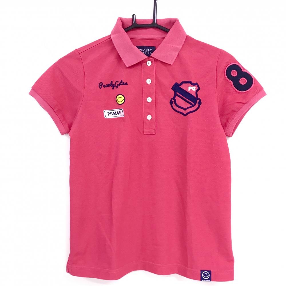 パーリーゲイツ 半袖ポロシャツ レッド ニコちゃん スマイル レディース 0(S) ゴルフウェア PEARLY GATES