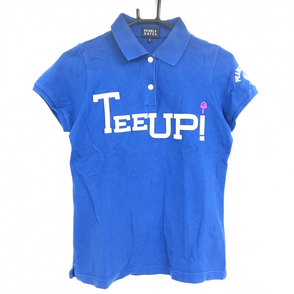 パーリーゲイツ 半袖ポロシャツ ブルー 袖ロゴ刺しゅう レディース 0(S) ゴルフウェア PEARLY GATES