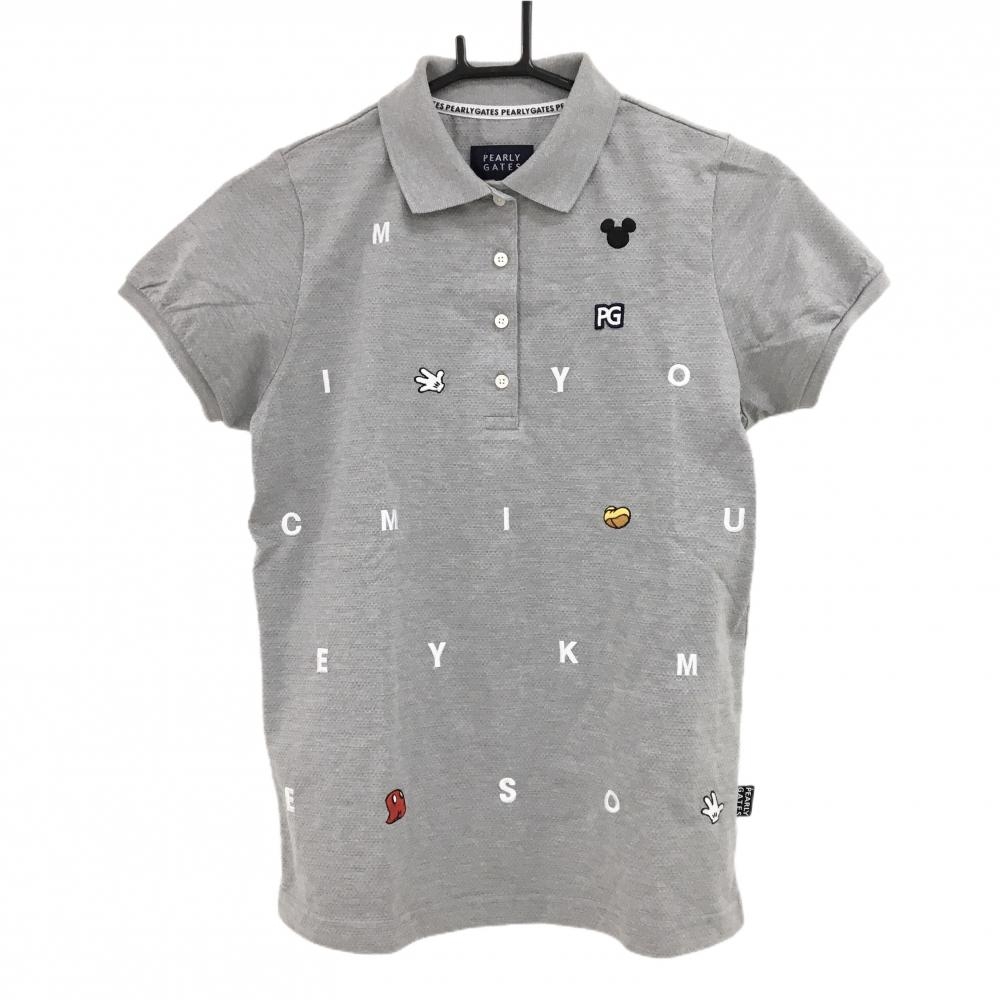 【超美品】パーリーゲイツ×DISNEY 半袖ポロシャツ グレー ミッキー刺しゅう レディース 1(M) ゴルフウェア PEARLY GATES