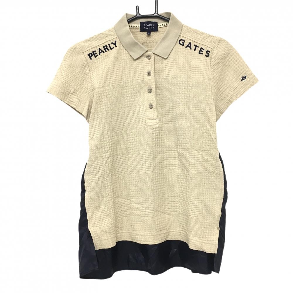 パーリーゲイツ 半袖ポロシャツ ベージュ×ネイビー 織生地 異素材 レディース 0(S) ゴルフウェア PEARLY GATES