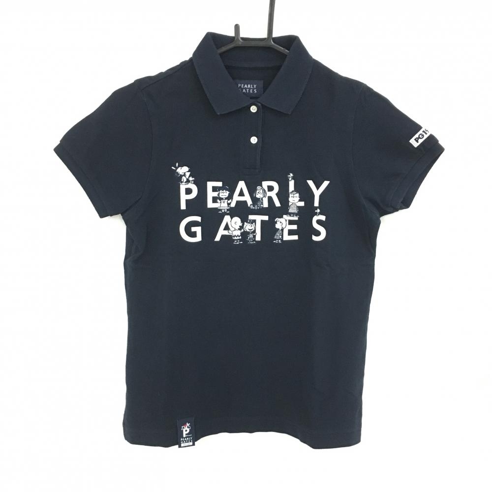 パーリーゲイツ×PEANUTS 半袖ポロシャツ ネイビー×白 スヌーピー  レディース 0(S) ゴルフウェア PEARLY GATES