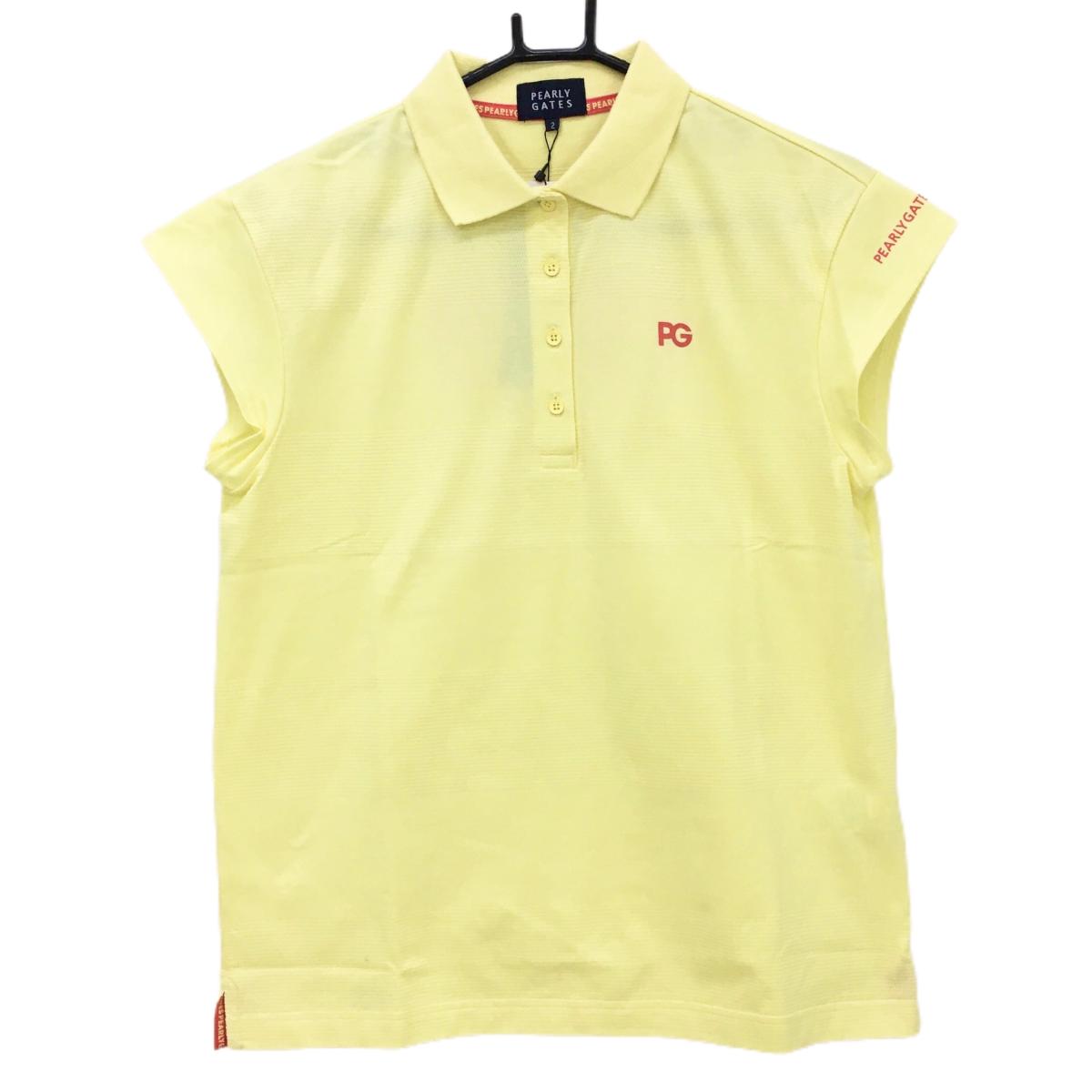 【新品】パーリーゲイツ 半袖ポロシャツ イエロー×ピンクレッド ボーダー調地模様 レディース 2(L) ゴルフウェア PEARLY GATES