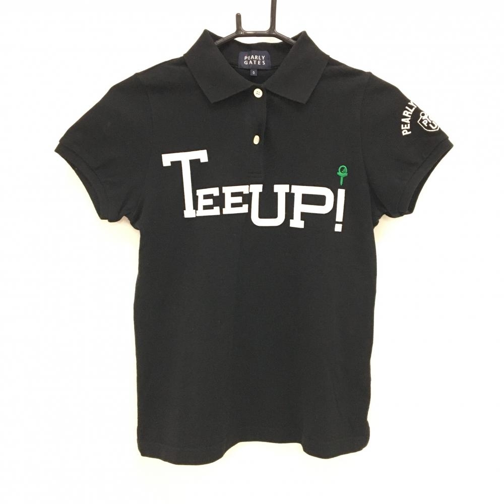 パーリーゲイツ 半袖ポロシャツ 黒×白 フェルトワッペン レディース 0(S) ゴルフウェア PEARLY GATES