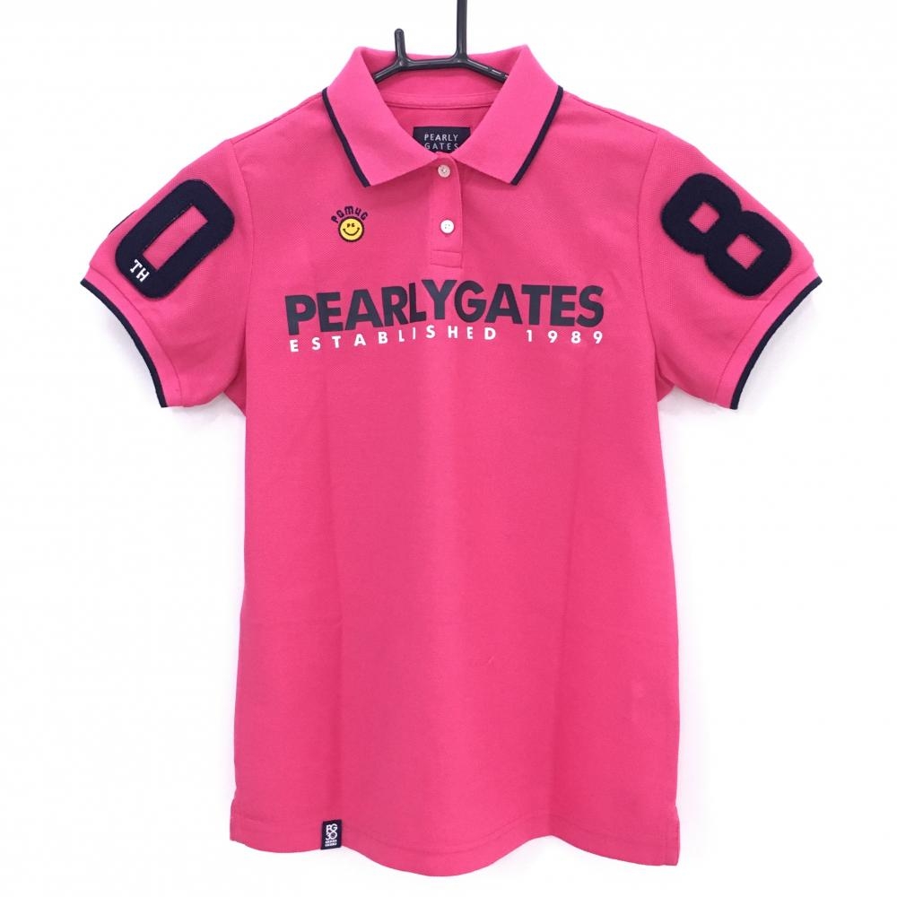 パーリーゲイツ 半袖ポロシャツ ピンク フロントロゴ ニコちゃん スマイル 30周年  レディース 1(M) ゴルフウェア PEARLY GATES