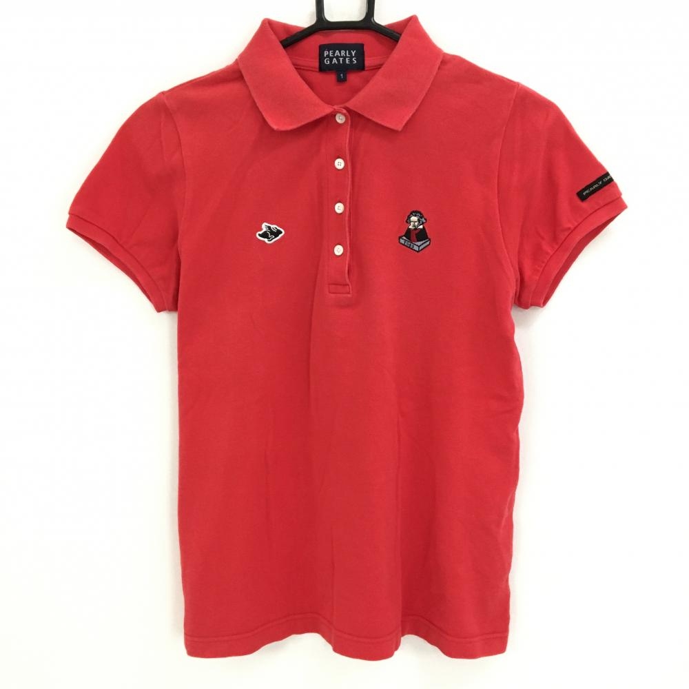 パーリーゲイツ 半袖ポロシャツ レッド ベートーベン コットン100％  レディース 1(M) ゴルフウェア PEARLY GATES