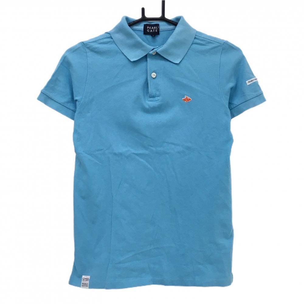 パーリーゲイツ 半袖ポロシャツ ライトブルー コットン100％ ロゴオレンジ レディース 1(M) ゴルフウェア PEARLY GATES