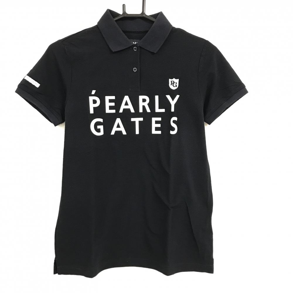 パーリーゲイツ 半袖ポロシャツ ネイビー×白 ロゴプリント サッカー生地  レディース 1(M) ゴルフウェア PEARLY GATES