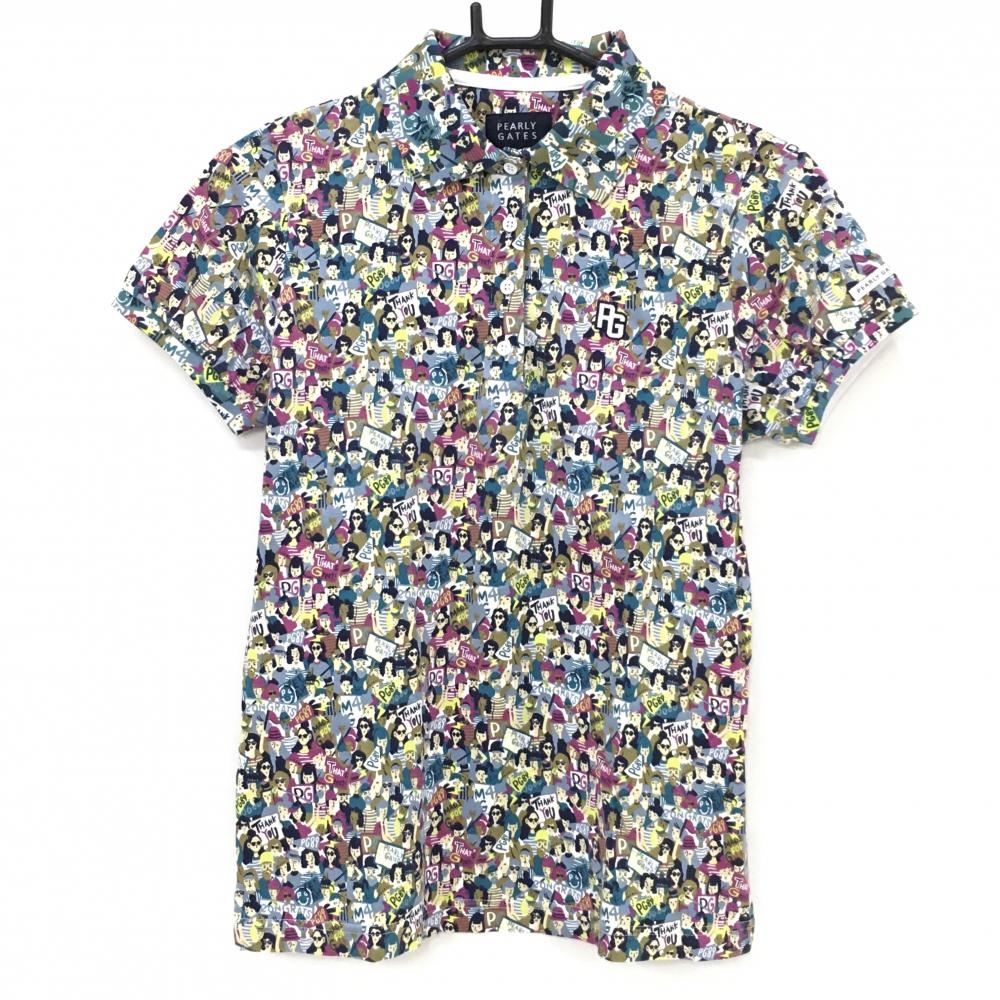 パーリーゲイツ 半袖ポロシャツ グレー×ピンク 総柄 人 レディース 1(M) ゴルフウェア PEARLY GATES