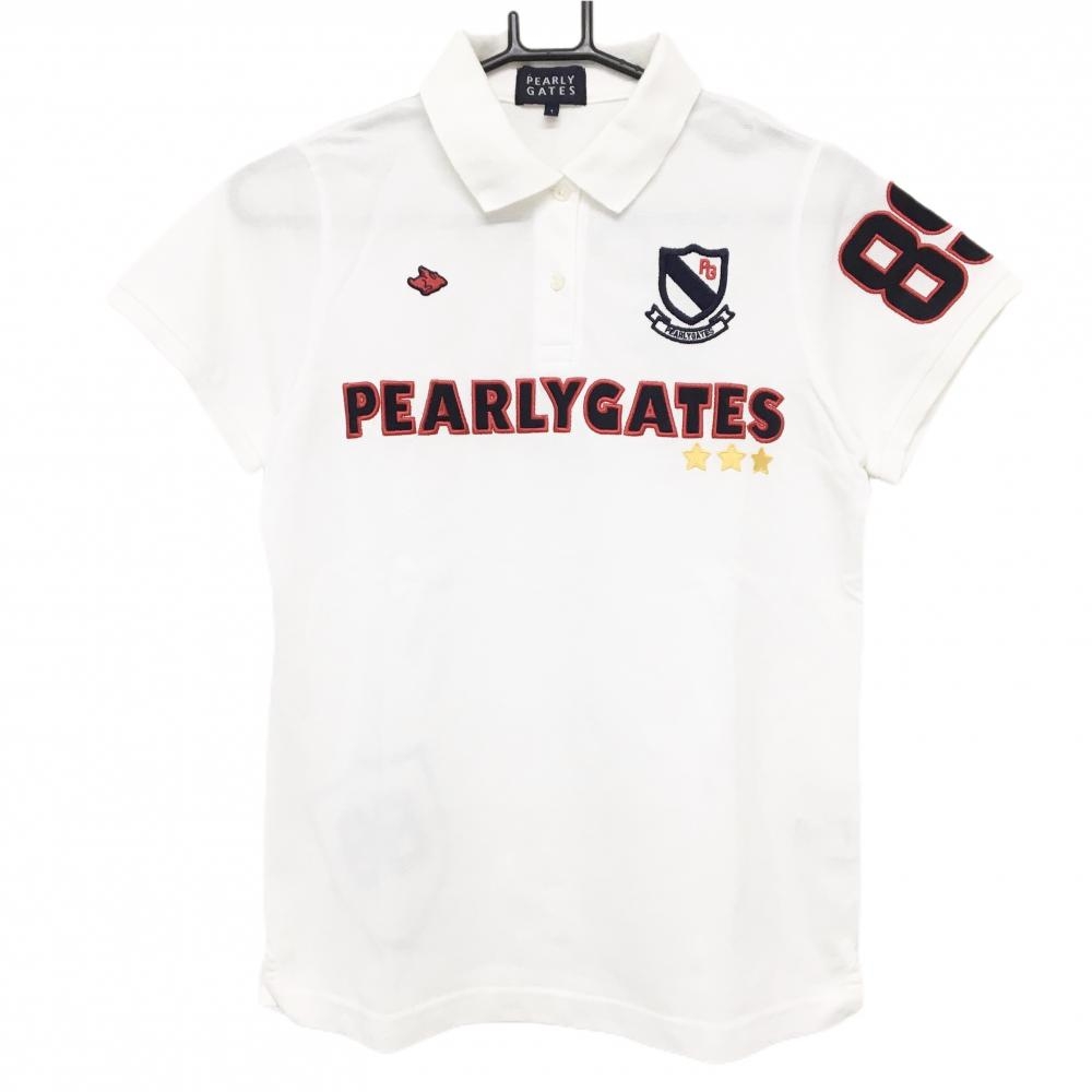 パーリーゲイツ 半袖ポロシャツ 白 後ビッグロゴ  レディース 1(M) ゴルフウェア PEARLY GATES