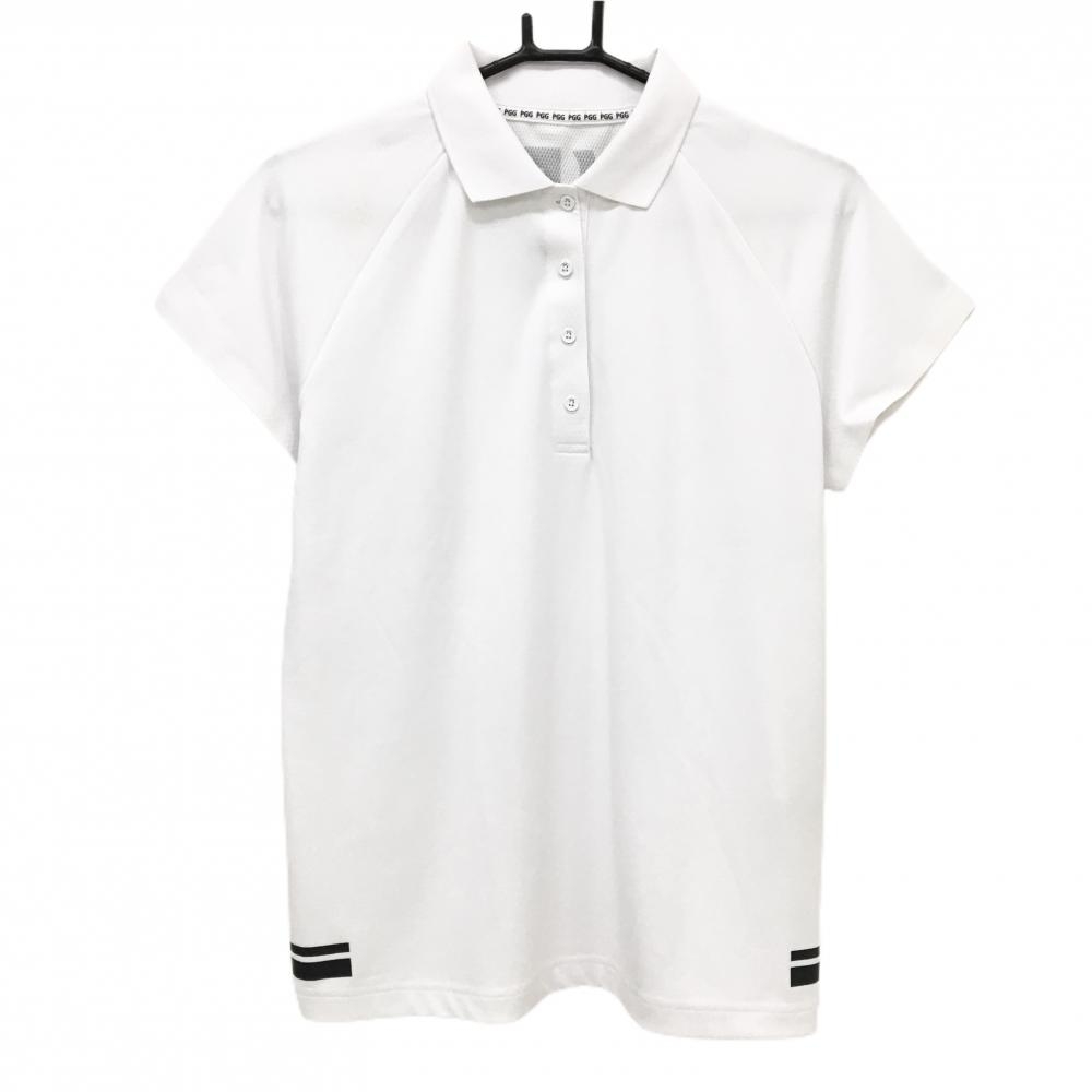 PGGパーリーゲイツ 半袖ポロシャツ 白×ネイビー バックロゴ  レディース 1(M) ゴルフウェア PEARLY GATES
