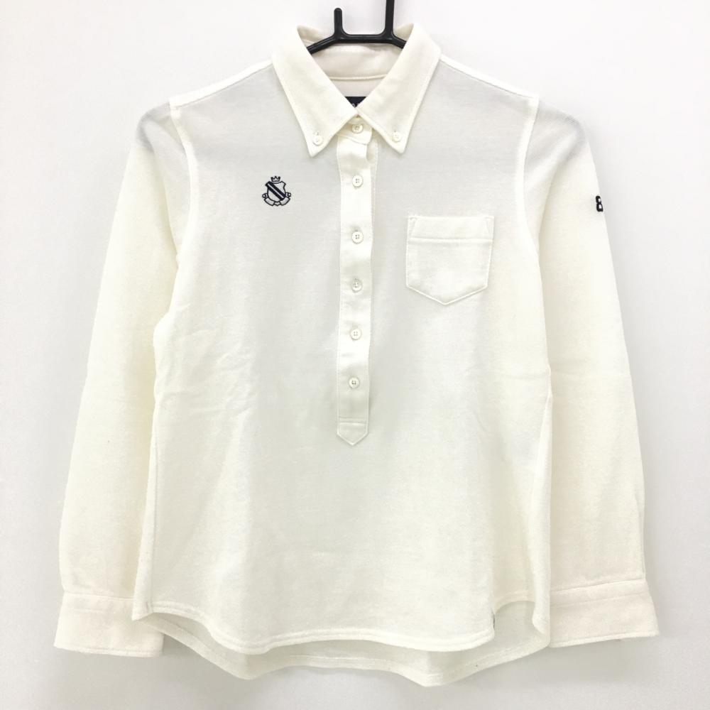 【美品】パーリーゲイツ 長袖ポロシャツ 白 織生地 ボタンダウン  レディース 0(S) ゴルフウェア PEARLY GATES