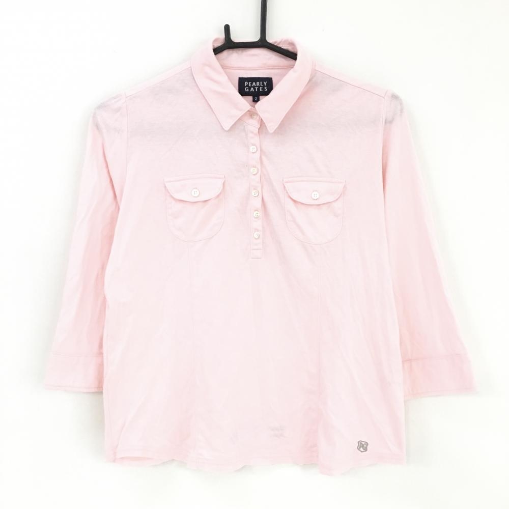 【美品】パーリーゲイツ 七分丈ポロシャツ ピンク 半端丈 胸ポケット  レディース 2(L) ゴルフウェア PEARLY GATES