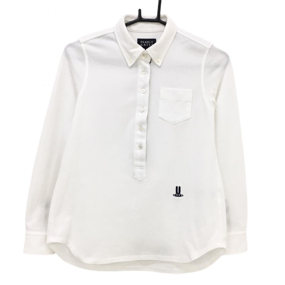 パーリーゲイツ 長袖ポロシャツ 白 胸ポケット ロゴ刺しゅう ボタンダウン  レディース 0(S) ゴルフウェア PEARLY GATES