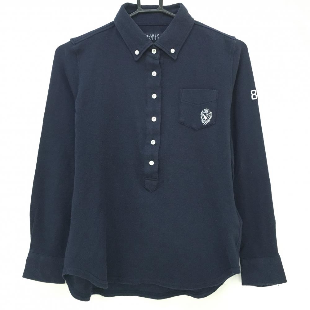 パーリーゲイツ 七分袖ポロシャツ ネイビー 胸ポケット ボタンダウン レディース 0(S) ゴルフウェア PEARLY GATES