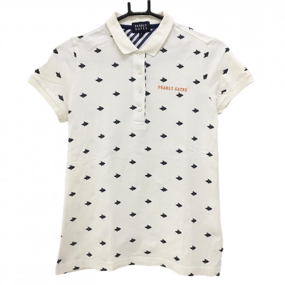 パーリーゲイツ 長袖ポロシャツ アイボリー×ネイビー 総柄 レディース 1(M) ゴルフウェア PEARLY GATES