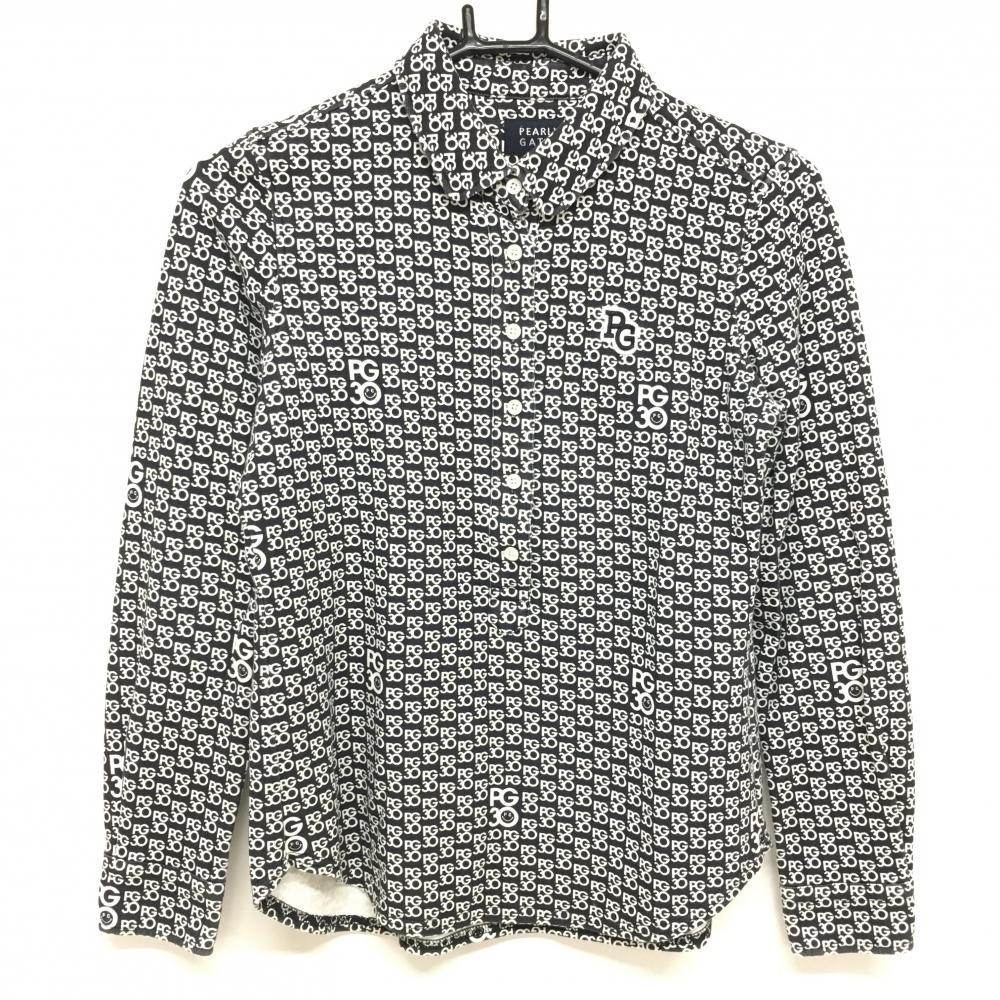 パーリーゲイツ 長袖ポロシャツ ネイビー×白 ロゴ総柄 30周年  レディース 0(S) ゴルフウェア PEARLY GATES