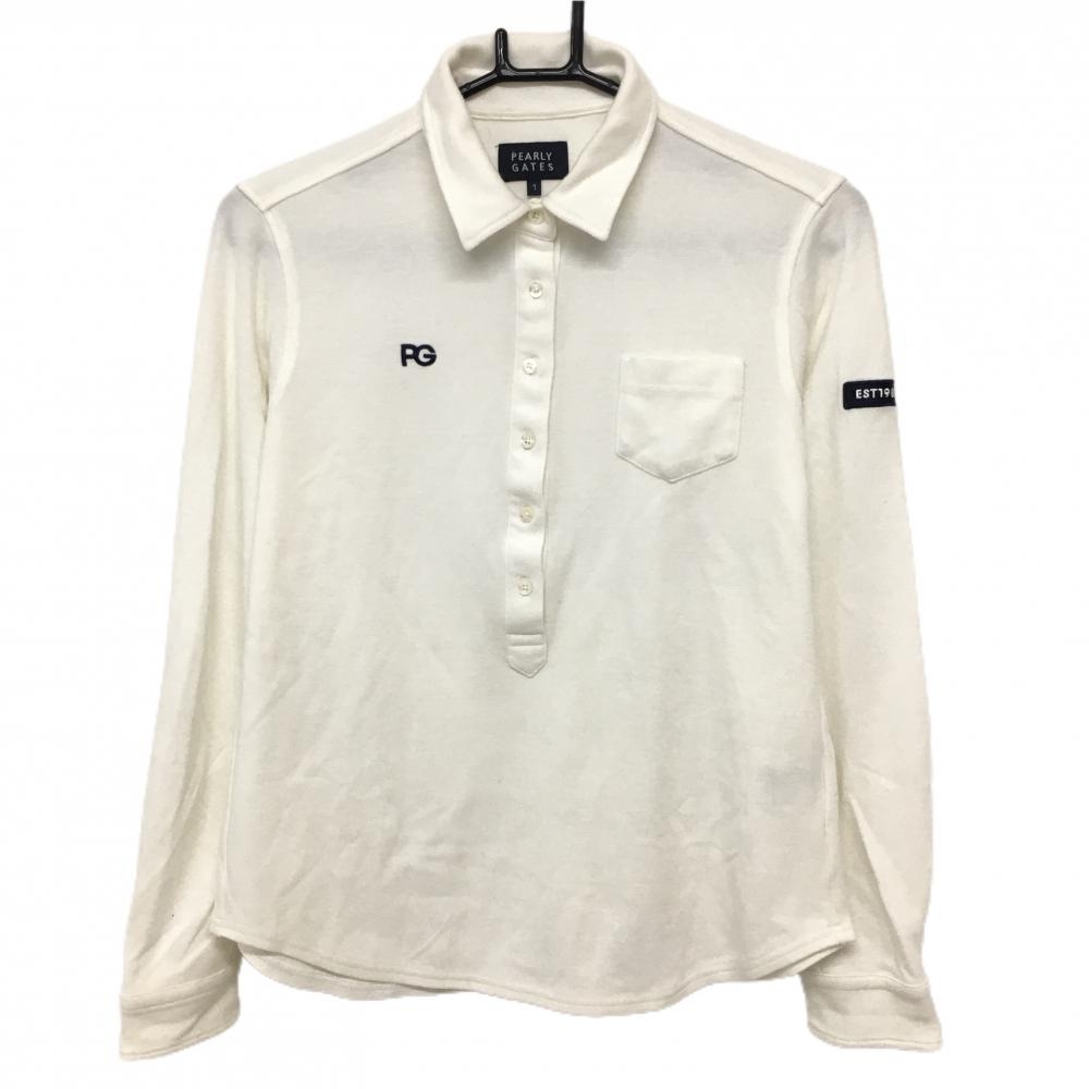 【美品】パーリーゲイツ 長袖ポロシャツ アイボリー アクリル混 胸ポケット レディース 1(M) ゴルフウェア PEARLY GATES