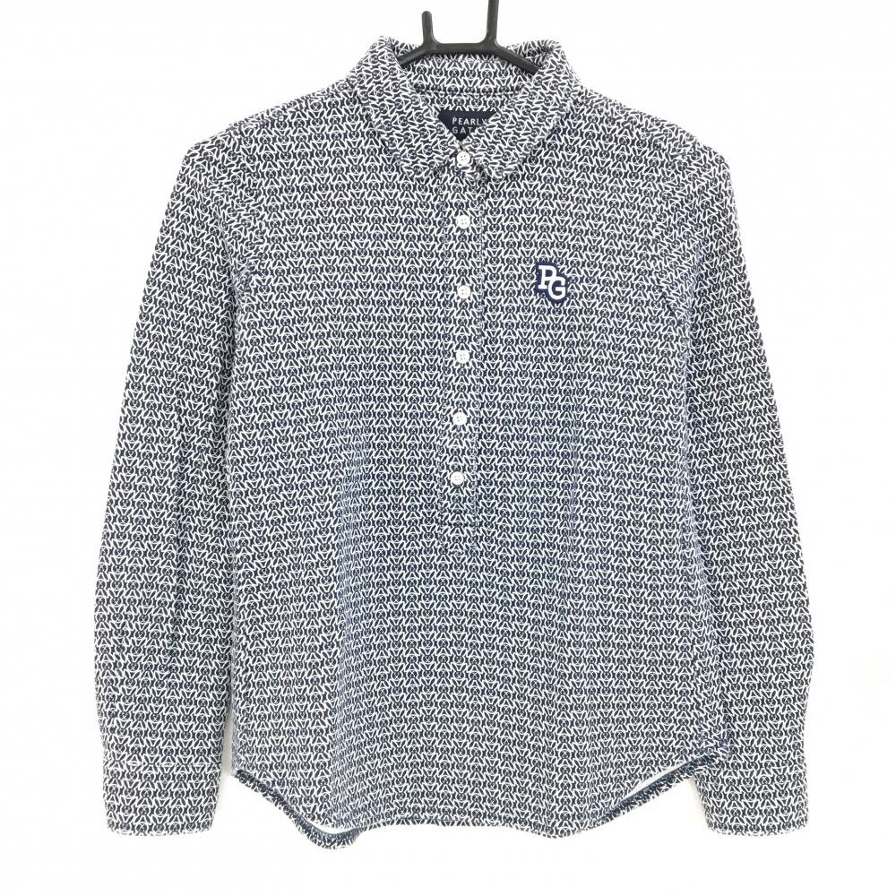 パーリーゲイツ 長袖ポロシャツ ネイビー×白 ラビット柄 レディース 0(S) ゴルフウェア PEARLY GATES