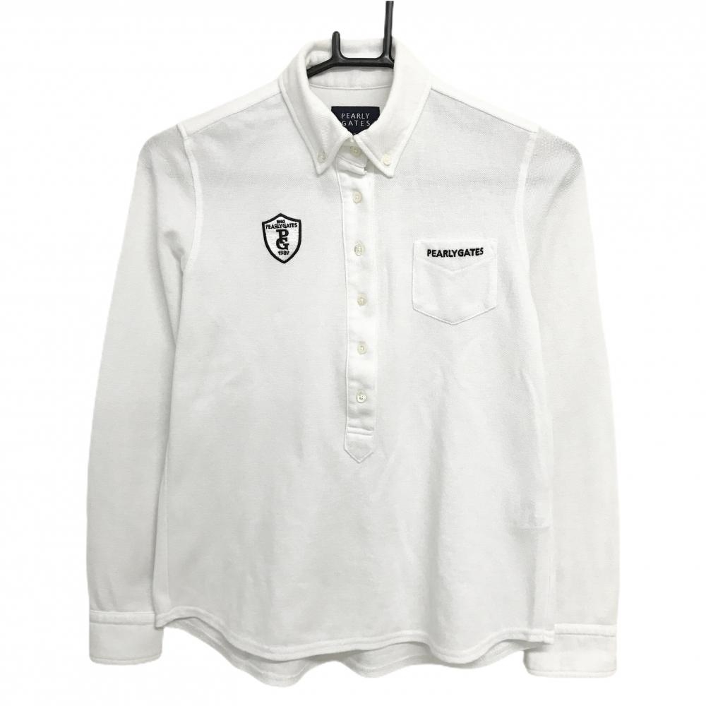 パーリーゲイツ 長袖ポロシャツ 白 胸ポケット ボタンダウン レディース 0(S) ゴルフウェア PEARLY GATES