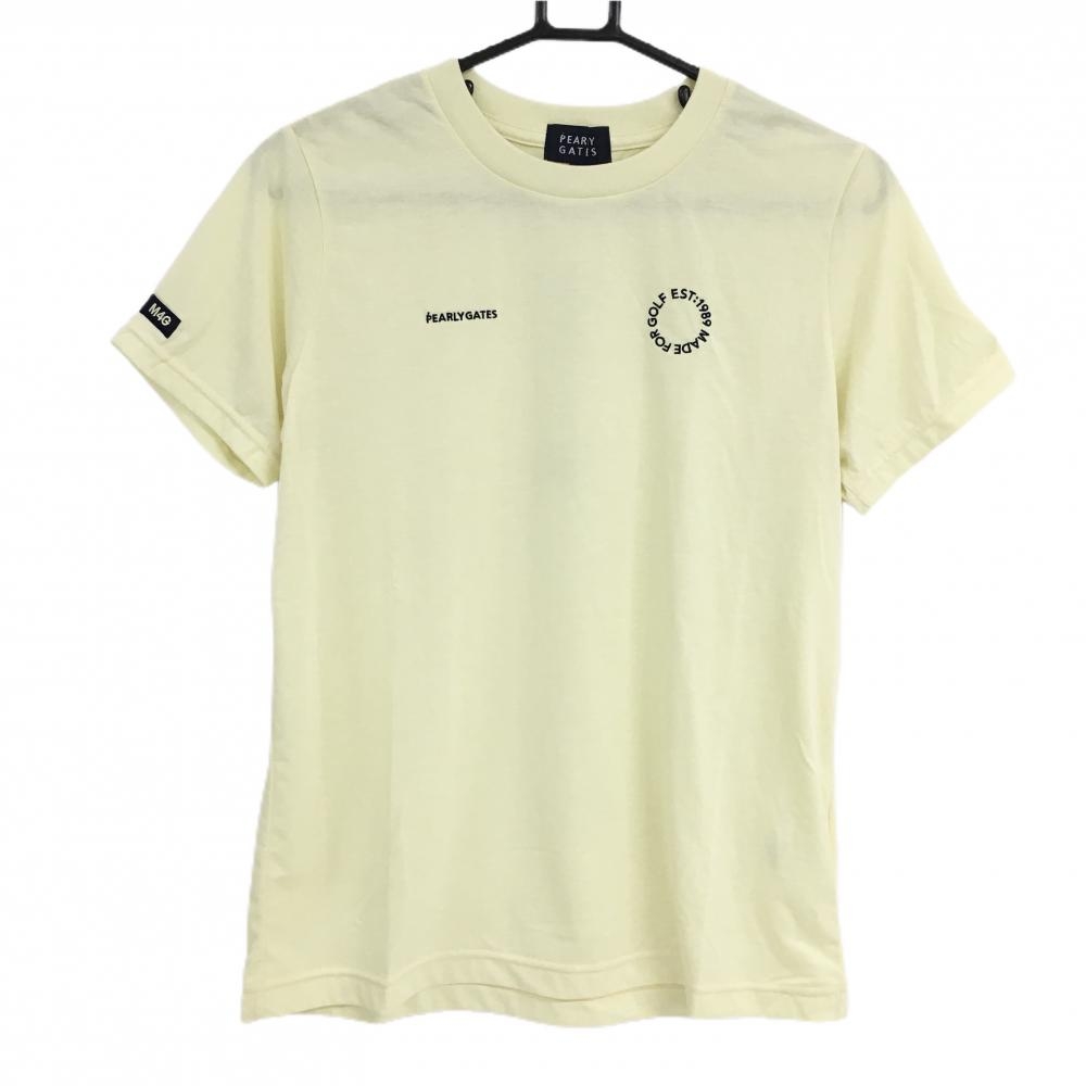【未使用品】パーリーゲイツ Tシャツ イエロー×黒 ロゴ刺しゅう レディース 1(M) ゴルフウェア 非売品 PEARLY GATES