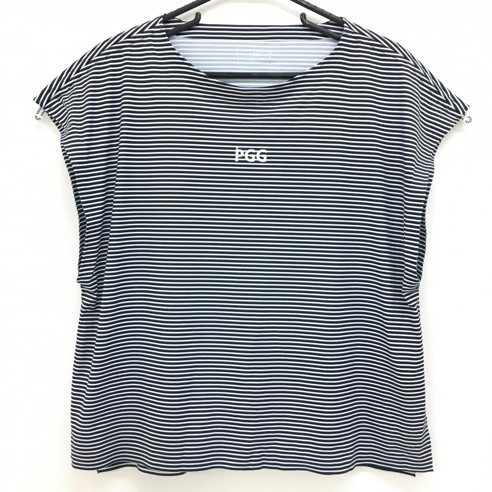 【超美品】PGGパーリーゲイツ Tシャツ 白×黒 ボーダー フロントロゴ フレンチスリーブ レディース 1(M) ゴルフウェア PEARLY GATES