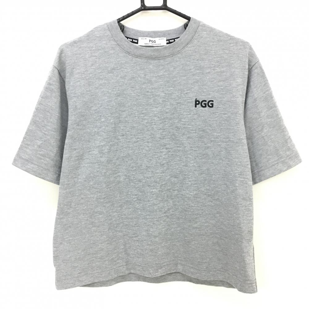 【美品】PGGパーリーゲイツ Tシャツ 杢ライトグレー×黒 胸ロゴプリント  レディース 0(S) ゴルフウェア 2023年モデル PEARLY GATES