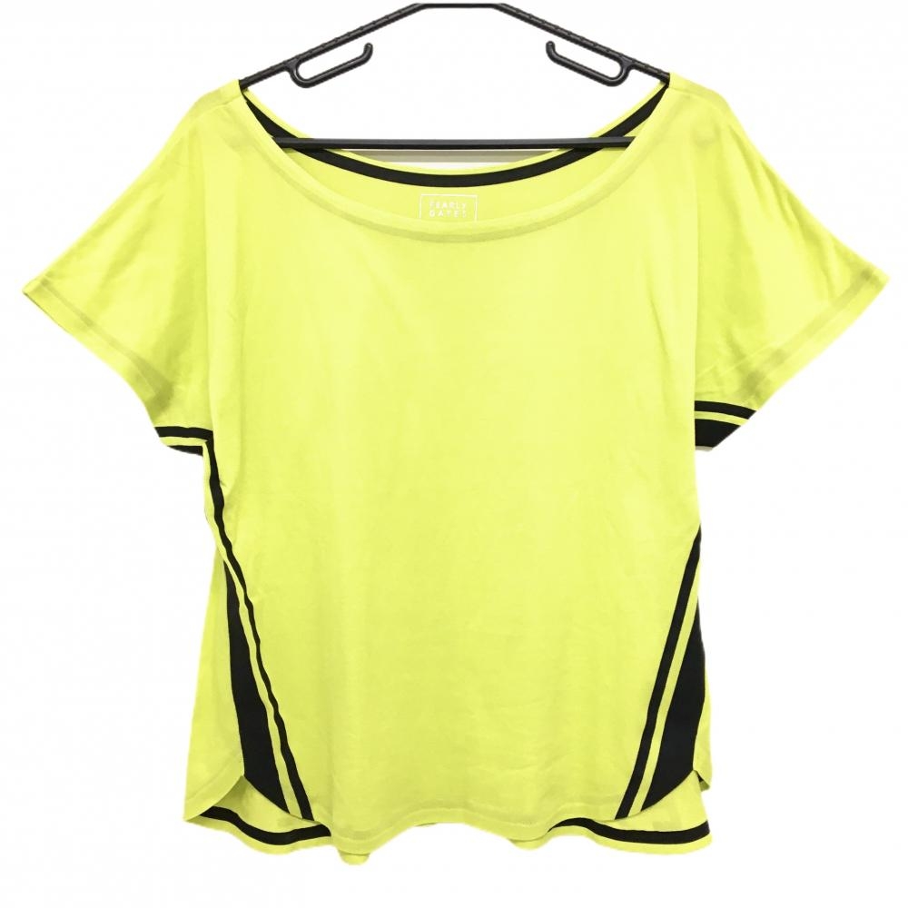 【超美品】パーリーゲイツ 半袖Tシャツ イエロー×黒 後裾ロゴ  レディース 0(S) ゴルフウェア PEARLY GATES