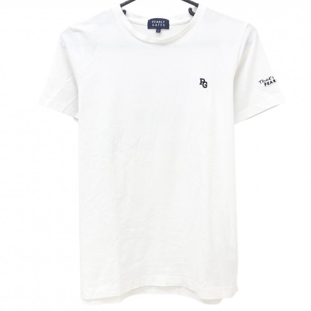 【美品】パーリーゲイツ 半袖Tシャツ 白×黒 背面ロゴ  レディース 1(M) ゴルフウェア 2024年モデル PEARLY GATES