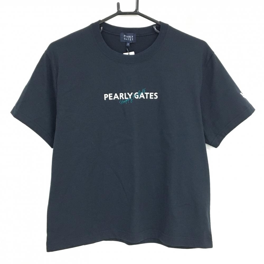 【新品】パーリーゲイツ Tシャツ ネイビー 背面プリントグリーン レディース 0(S) ゴルフウェア 2024年モデル PEARLY GATES
