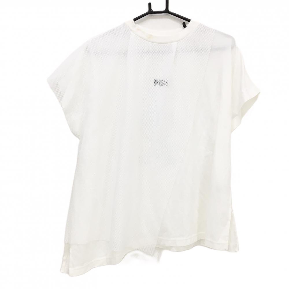 PGGパーリーゲイツ Tシャツ 白 一部メッシュ ロゴプリント レディース 1(M) ゴルフウェア PEARLY GATES