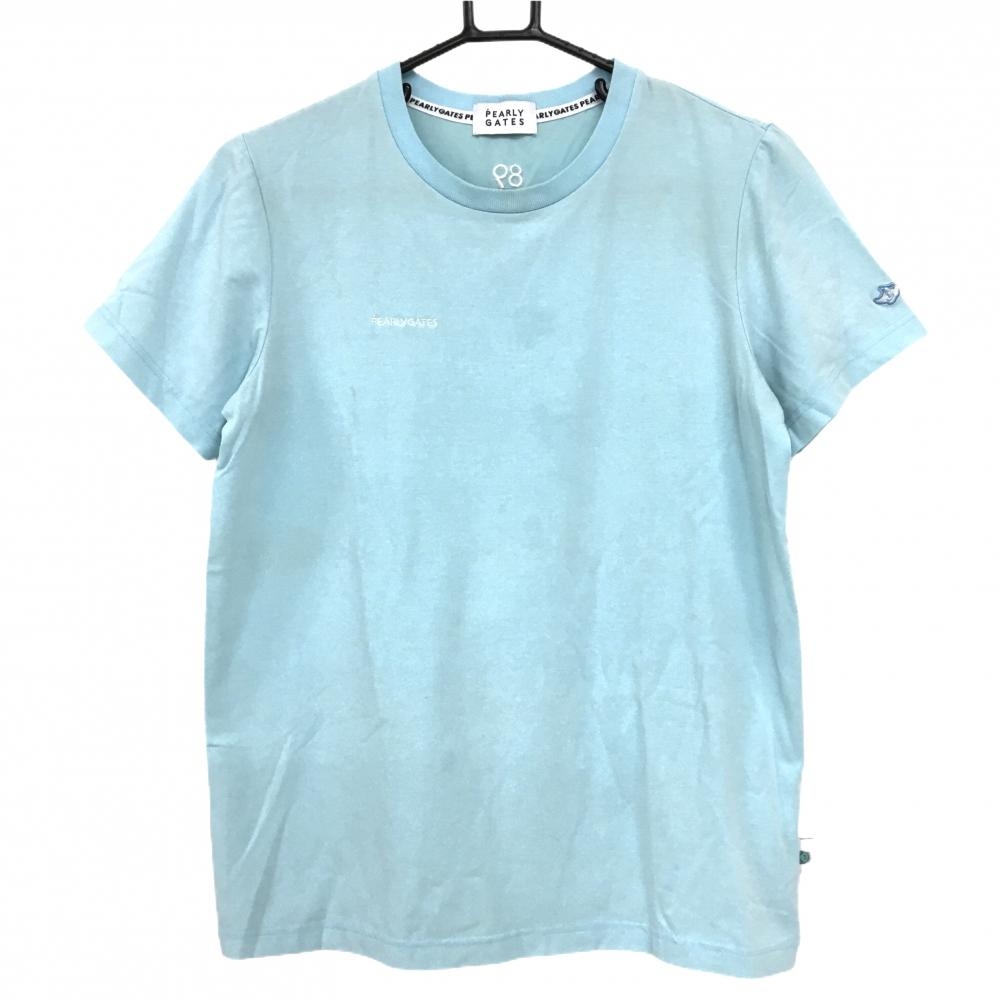パーリーゲイツ Tシャツ ライトブルー×白 ロゴ刺しゅう レディース 1(M) ゴルフウェア PEARLY GATES