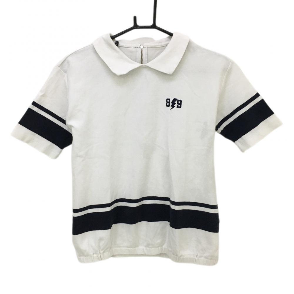 パーリーゲイツ 襟付き半袖シャツ 白×ネイビー 袖腹部ライン バックジップ レディース 0(S) ゴルフウェア PEARLY GATES