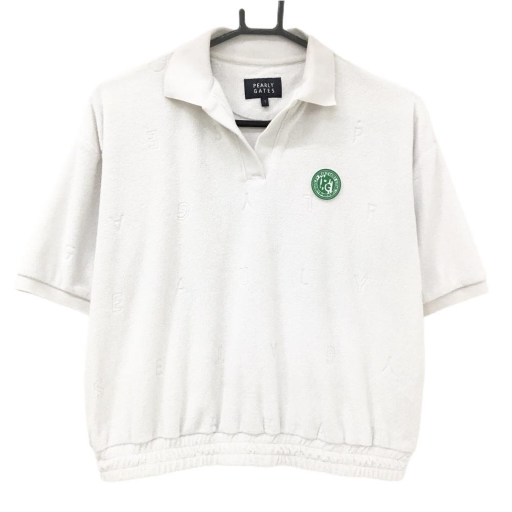 パーリーゲイツ 半袖スキッパーシャツ 白英字地模様 パイル地 レディース 1(M) ゴルフウェア 2024年モデル PEARLY GATES