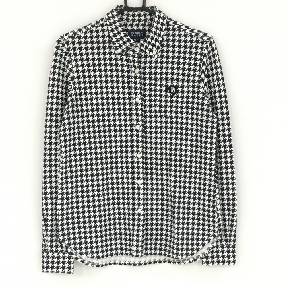 パーリーゲイツ 長袖シャツ 黒×白 千鳥格子  レディース 1(M) ゴルフウェア PEARLY GATES