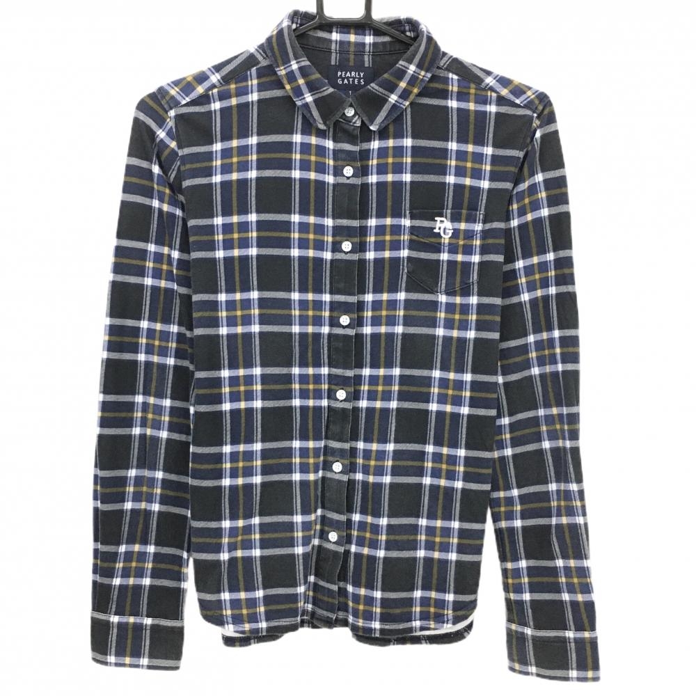 パーリーゲイツ 長袖シャツ ダークグレー×ネイビー チェック コットン100％ レディース 1(M) ゴルフウェア PEARLY GATES