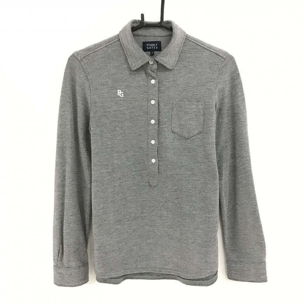 【美品】パーリーゲイツ 長袖シャツ 杢グレー 胸ポケット レディース 1(M) ゴルフウェア PEARLY GATES