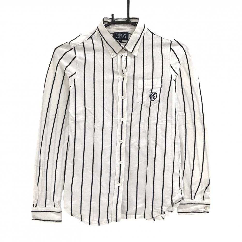 パーリーゲイツ 長袖シャツ 白×黒 ストライプ ボタンダウン  レディース 0(S) ゴルフウェア PEARLY GATES