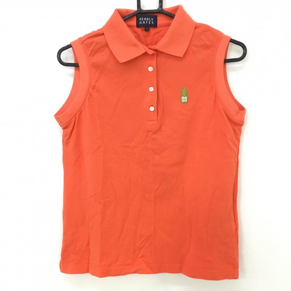 【超美品】パーリーゲイツ ノースリーブポロシャツ オレンジ パイナップル レディース 1(M) ゴルフウェア PEARLY GATES 画像