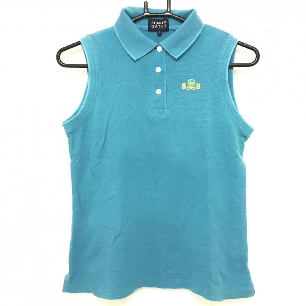 パーリーゲイツ ノースリーブポロシャツ ライトブルー スカル刺しゅう  レディース 0(S) ゴルフウェア PEARLY GATES
