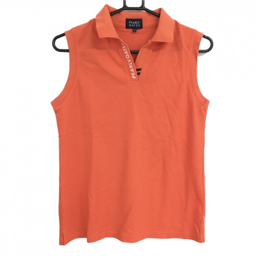 【超美品】パーリーゲイツ ノースリーブスキッパーシャツ オレンジ×白  レディース 1(M) ゴルフウェア 2022年モデル PEARLY GATES
