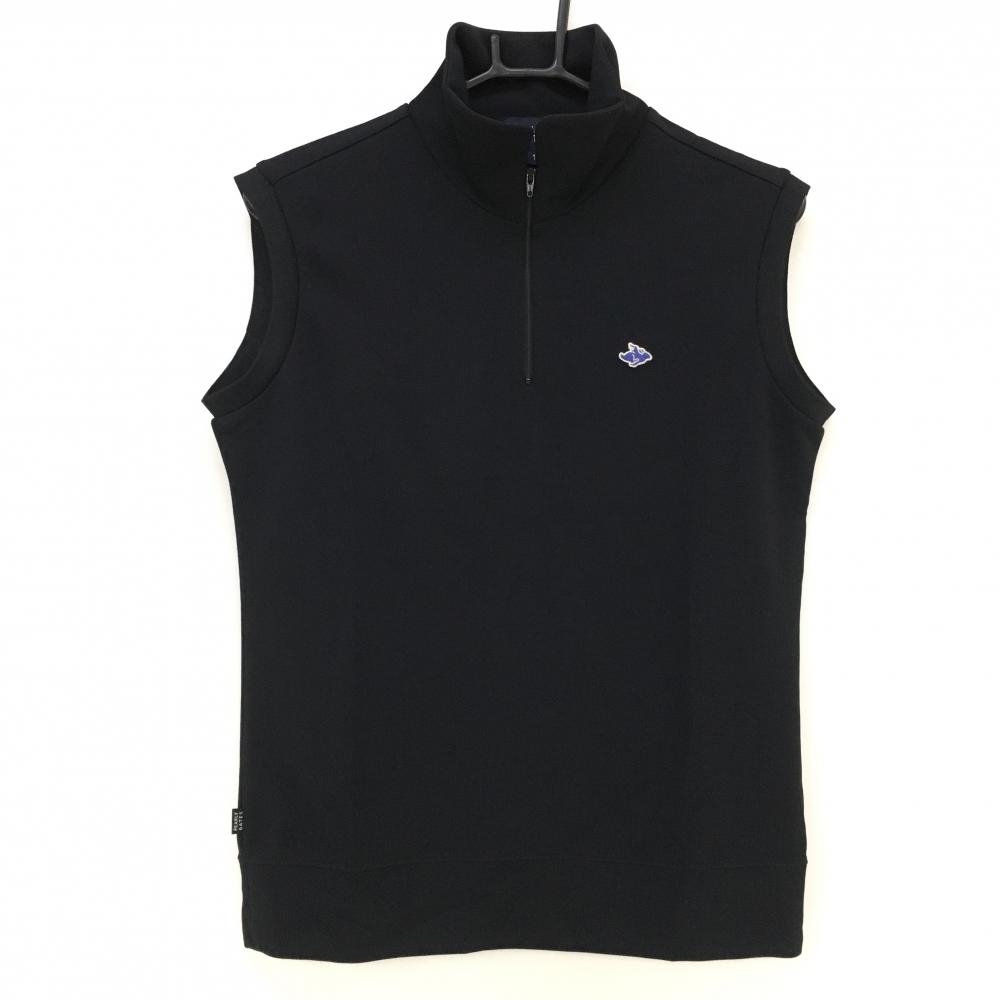 【超美品】パーリーゲイツ ノースリーブハイネックシャツ 黒 シンプル ハーフジップ レディース 1(M) ゴルフウェア PEARLY GATES 画像