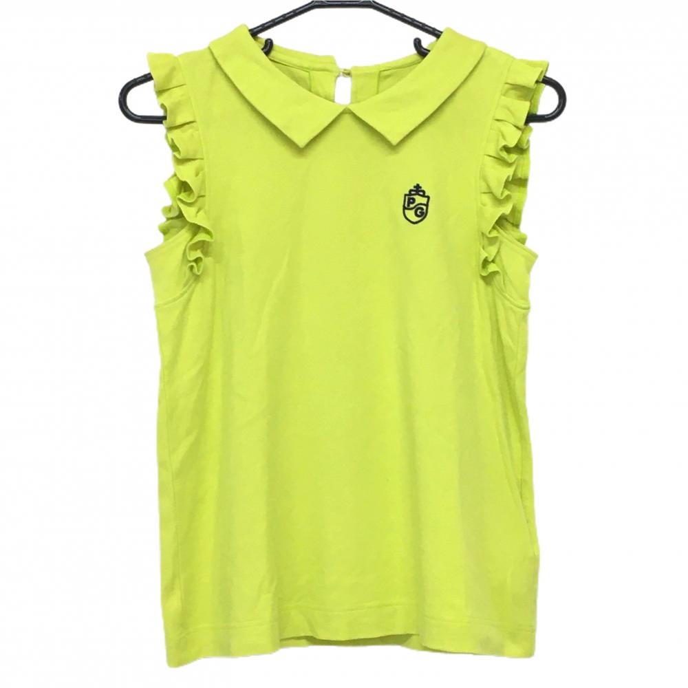 【超美品】パーリーゲイツ ノースリーブシャツ ライムイエロー 袖フリル  レディース 0(S) ゴルフウェア PEARLY GATES