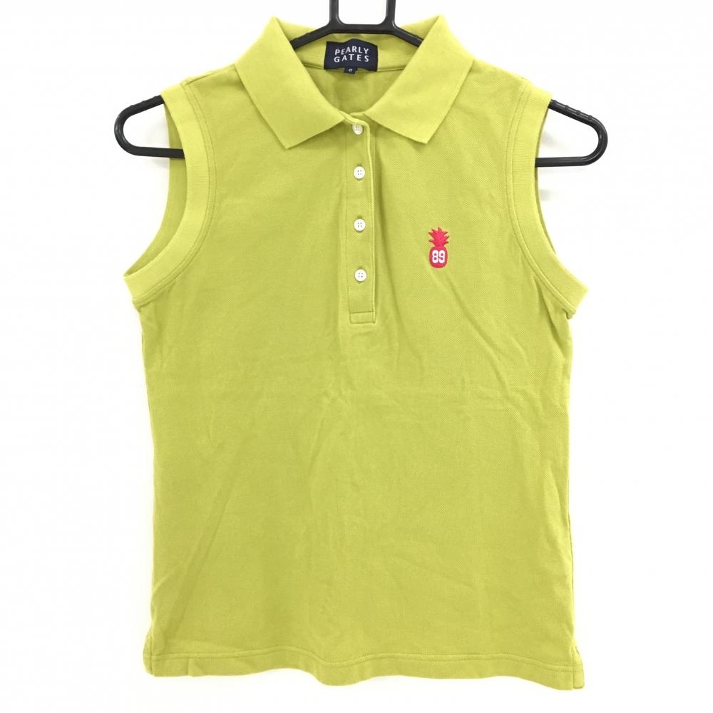 【美品】パーリーゲイツ ノースリーブポロシャツ ライトグリーン パイナップル刺しゅう レディース 0(S) ゴルフウェア PEARLY GATES