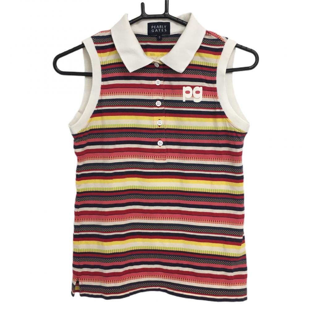 パーリーゲイツ ノースリーブポロシャツ レッド×ネイビー×イエロー ボーダー  レディース 0(S) ゴルフウェア PEARLY GATES
