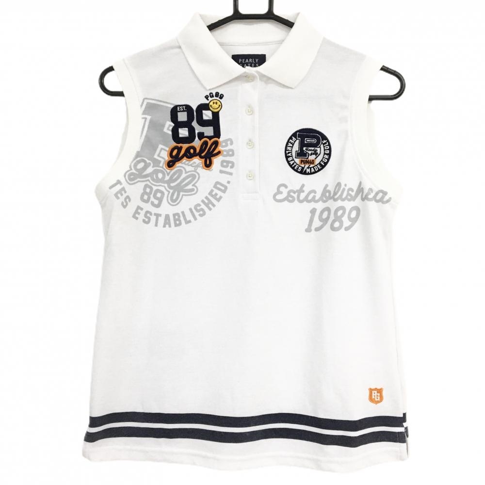 パーリーゲイツ ノースリーブポロシャツ 白×ネイビー ニコちゃん スマイル  レディース 1(M) ゴルフウェア PEARLY GATES