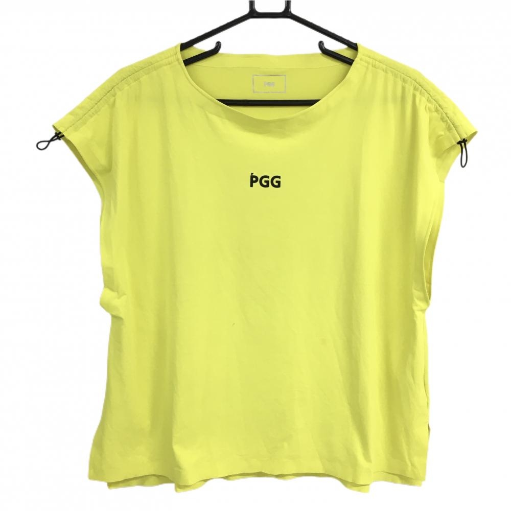 【美品】PGGパーリーゲイツ フレンチスリーブシャツ イエロー×黒 ノースリーブ  レディース 1(M) ゴルフウェア PEARLY GATES