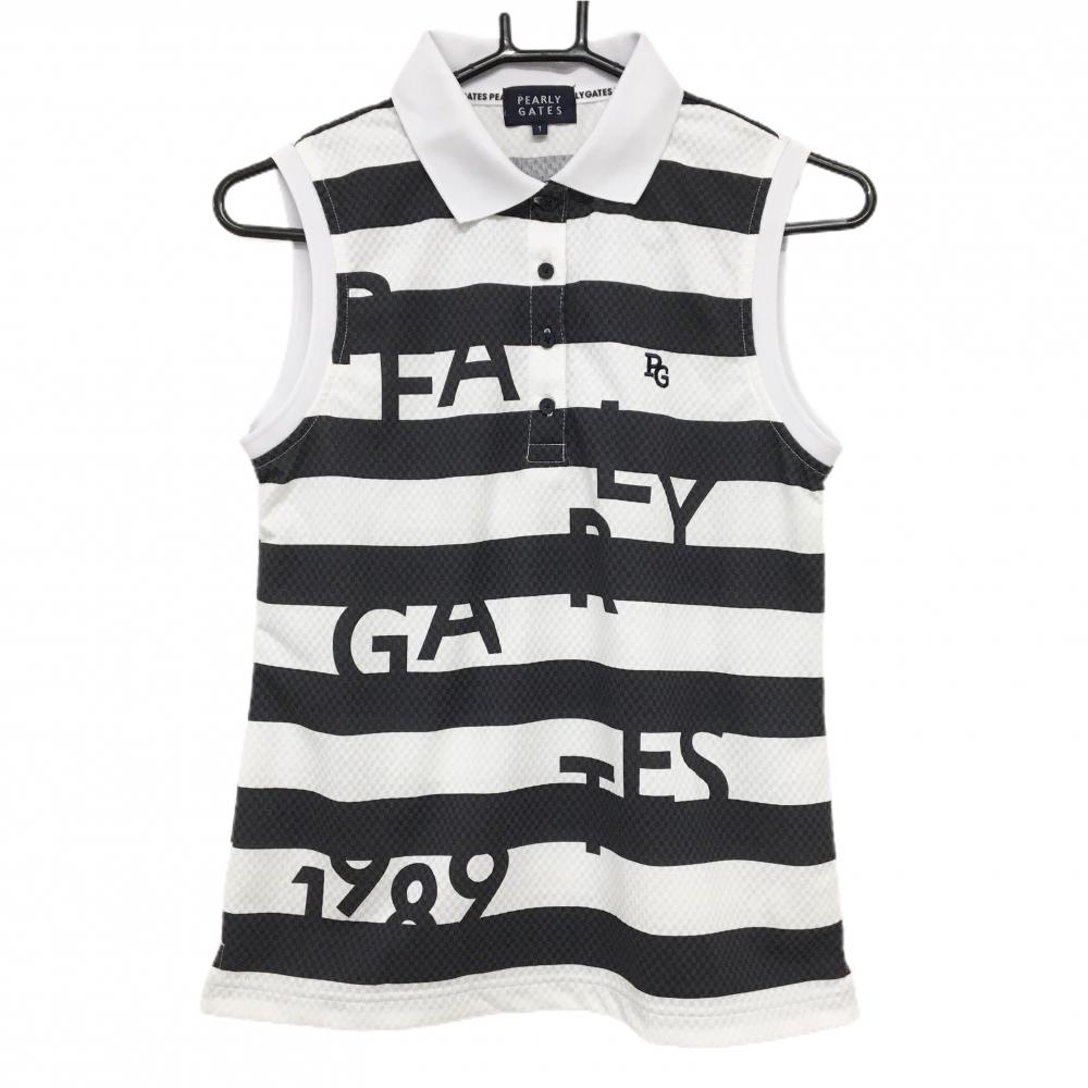 【超美品】パーリーゲイツ ノースリーブポロシャツ 白×黒 ブロックチェック レディース 1(M) ゴルフウェア 2023年モデル PEARLY GATES